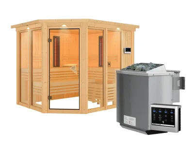 Multifunktionssauna Ava mit bronzierter Glastür und Dachkranz + 9 kW Bio-Kombiofen ext. Strg. Produktbild #3