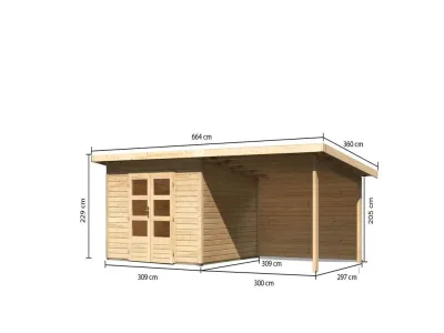 Gartenhaus SET Northeim 3 – mit naturbelassenem Holz, inkl. 3,3 m Anbaudach + Rückwand Produktbild #3