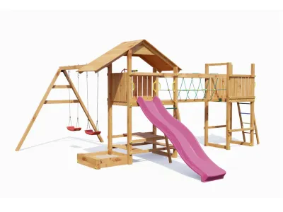 Spielturm Smart 1 Bridge teakfarben inkl. Rutsche pink Produktbild #5