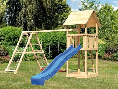 Spielturm Set Lotti naturbelassen inkl. Rutsche blau, Schaukel und Klettergerüst Produktbild #5