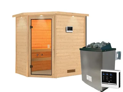 Sauna Massivholzsauna Jella mit Dachkranz, inkl. 9 kW Ofen mit externer Steuerung Produktbild #11
