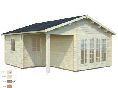 Gartenhaus Blockbohlenhaus Irene 21,9+5,2 m² 44 mm grau tauchimprägniert Produktbild #4