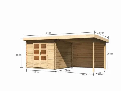 Gartenhaus Blockbohlenhaus SET Bastrup 5 28 mm naturbelassen, inkl. 3 m Anbaudach + Rückwand Produktbild #4