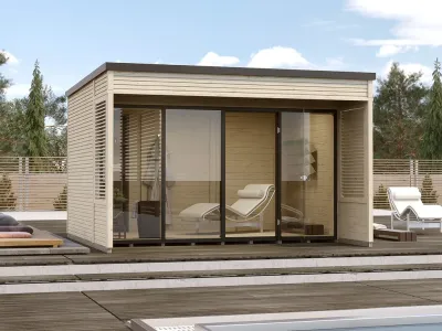 Gartenhaus Designhaus Cubilis 2.0 Gr. 1 45 mm naturbelassen, inkl. selbstklebender Dachbahn Produktbild #1