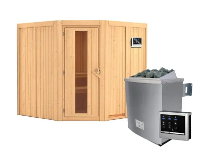 Systemsauna Jarin Holztür mit Isolierglas, inkl. 9 kW Saunaofen ext. Steuerung Produktbild #4