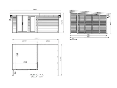 Gartenhaus Homeoffice Arvo 28 mm naturbelassen mit 250 cm Anbau Produktbild #6