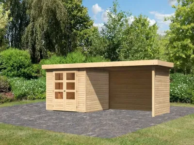 Gartenhaus SET Askola 3,5 19 mm naturbelassen, inkl. 2,8 m Anbaudach + Seiten- und Rückwand Produktbild #1