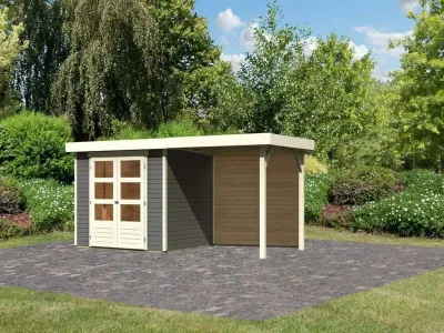 Gartenhaus Askola 3 19 mm terragrau inkl. 2,4 m Anbaudach + Rückwand Produktbild #1