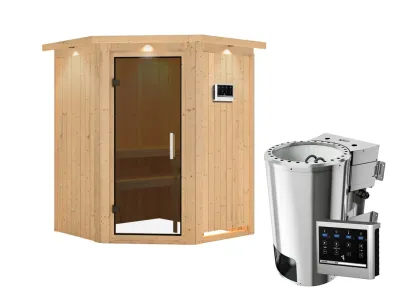 Sauna Systemsauna Nanja mit Dachkranz, graphit Ganzglastür + Plug & Play Bio-Ofen mit ext. Strg Produktbild #6