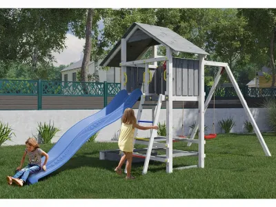 Spielturm Smart 1 grau/weiß inkl. Rutsche blau Produktbild #1