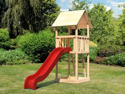 Spielturm Lotti naturbelassen inkl. Rutsche rot Produktbild #1