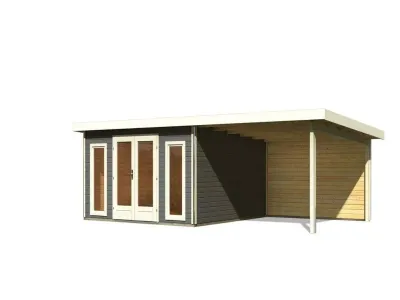 Gartenhaus SET Radeburg 3 40 mm terragrau inkl. 3,3 m Anbaudach + Rückwand Produktbild #5