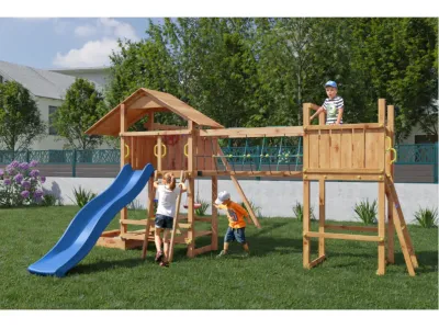 Spielturm Smart 1 Bridge teakfarben inkl. Rutsche blau Produktbild #2