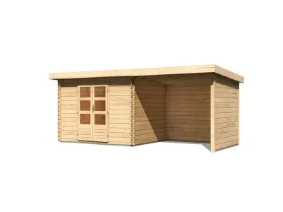 Gartenhaus Blockbohlenhaus SET Bastrup 7 28 mm naturbelassen, inkl. 3 m Anbaudach + Seiten-/Rückwand Produktbild #9