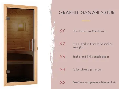 Saunahaus Lene 2, 38 mm, Terragrau mit Glastür Produktbild #9
