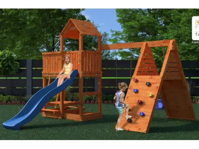 Spielturm Fluppi teakfarben inkl. Einzelschaukel + Rutsche Produktbild #4