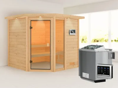 Sauna Tabea mit bronzierter Glastür und Dachkranz + 9 kW Bio-Kombiofen ext. Strg. Produktbild #1