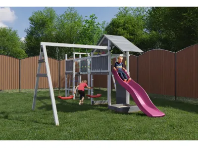 Spielturm Smart 2 Bridge grau-weiß inkl. Rutsche pink Produktbild #2
