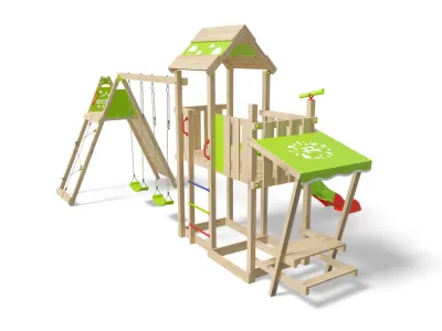 Spielturm Minou XL inkl. Doppelschaukel, Picknick-Tisch + Rutsche grün/rot Produktbild #5