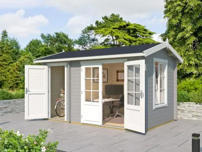 Gartenhaus Blockbohlenhaus Wrexham 1 44 mm lichtgrau Produktbild #1