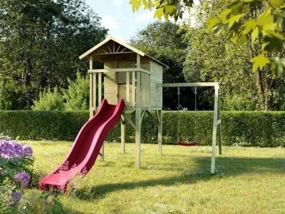 Stelzenhaus Tree Hut KDI inkl. Einzelschaukel und Rutsche pink Produktbild #1