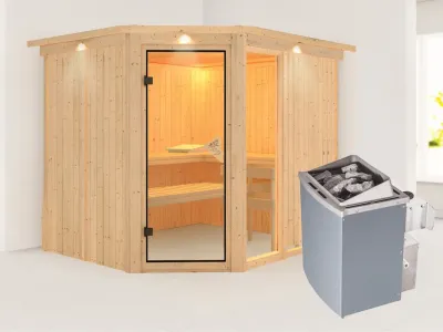 Sauna Systemsauna Fiona 3 mit Dachkranz, inkl. 9 kW Saunaofen integr. Steuerung Produktbild #1