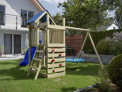 Spielturm Speedy KDI inkl. Doppelschaukel inkl. Rutsche blau + Nestschaukel Produktbild #2