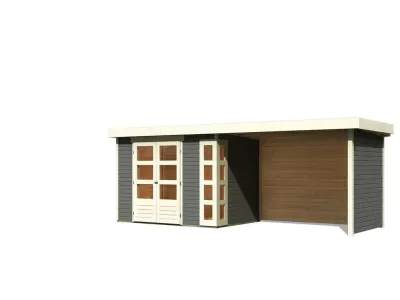 Gartenhaus SET Kerko 4 19 mm terragrau, inkl. 2,8 m Anbaudach + Seiten- und Rückwand Produktbild #4