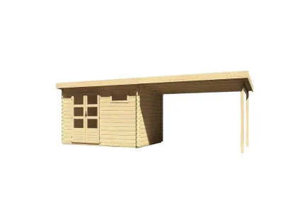 Gartenhaus Blockbohenhaus SET Bastrup 8 28 mm naturbelassen, inkl. 4,0 m Anbaudach Produktbild #3