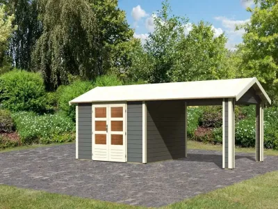 Gartenhaus SET Theres 7 28 mm terragrau inkl. 2,6 m Dachausbauelement Produktbild #7