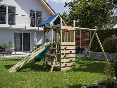 Spielturm Hefty KDI inkl. Doppelschaukel inkl. Rutsche türkis + Sitze grün Produktbild #2