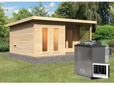 Saunahaus Mainburg 5 naturbelassen 38 mm inkl. Bio-Kombiofen 9 kW + ext. Steuerung Produktbild #1