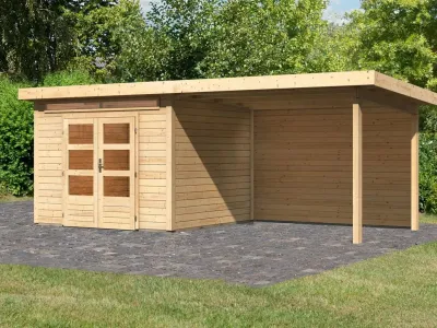 Gartenhaus SET Kandern 6 28 mm naturbelassen, inkl. 3,2 m Anbaudach + Rückwand Produktbild #1
