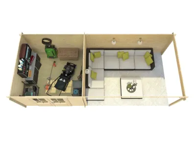 Gartenhaus Blockbohlenhaus St. Louis Exklusiv 28 mm carbon grau mit 4 m Anbau Produktbild #3