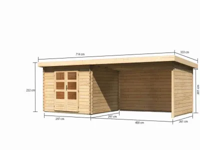 Gartenhaus Blockbohlenhaus SET Bastrup 5 28 mm naturbelassen, inkl. 4 m Anbaudach + Seiten-/Rückwand Produktbild #8