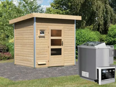 Saunahaus Norge mit Klarglastür, inkl. 9 kW Bio-Kombiofen mit externer Steuerung Produktbild #1