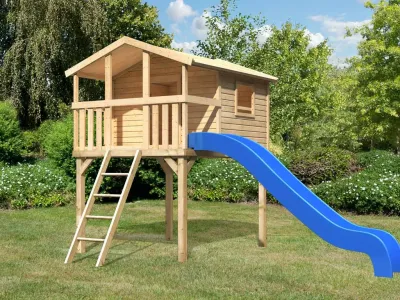 Stelzenhaus Benjamin naturbelassen inkl. Rutsche blau Produktbild #1