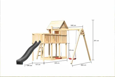 Spielturm Frieda naturbelassen inkl. Rutsche anthrazit + Doppelschaukel + Anbauplattform Produktbild #2