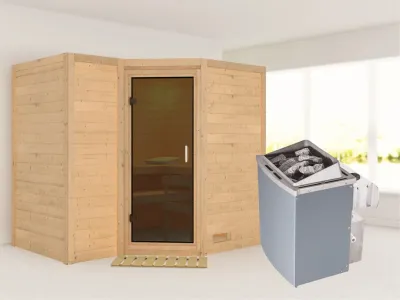 Massivholzsauna Sahib 2 graphit Ganzglastür, inkl. 9 kW Saunaofen integr. Steuerung Produktbild #1