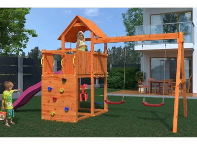 Spielturm Bento D teakfarben inkl. Rutsche pink Produktbild #2