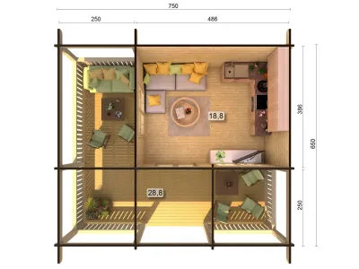 Ferienhaus Blockbohlenhaus Agneta 18,8+28,8 m² 70 mm naturbelassen Produktbild #4