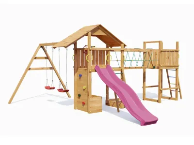 Spielturm Smart 4 Bridge teakfarben inkl. Rutsche pink Produktbild #5
