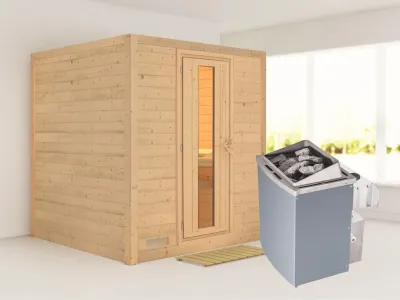 Massivholzsauna Mojave Holztür mit Isolieglas, inkl. 9 kW Ofen integr. Steuerung Produktbild #1