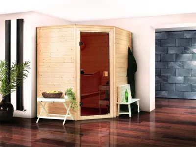 Massivholzsauna 38 mm Mila SPARSET inkl. 9 kW Saunaofen und ext. Steuerung Produktbild #2