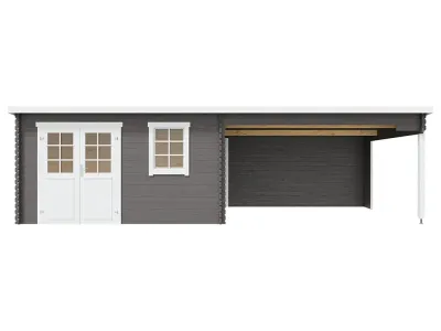Gartenhaus Blockbohlenhaus Aida 800 28 mm carbongrau mit 3,8 m Anbau Produktbild #4