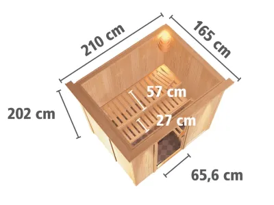 Sauna Systemsauna Fanja mit Dachkranz, Klarglas Ganzglastür Produktbild #8
