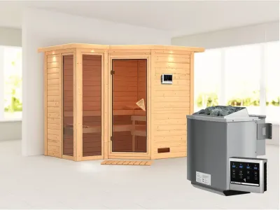 Sauna Massivholzsauna Amara mit Dachkranz inkl. 9 kW Bio-Kombiofen ext. Steuerung Produktbild #1
