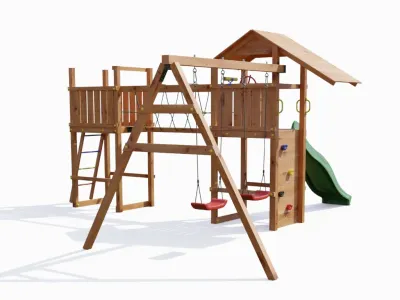 Spielturm Smart 5 Bridge teakfarben inkl. Rutsche grün Produktbild #6