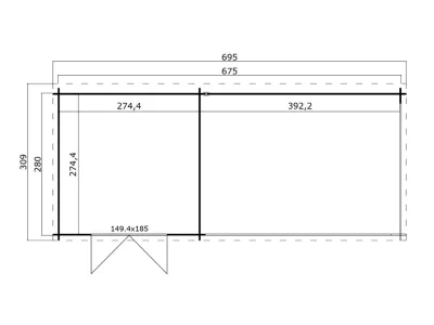 Gartenhaus Blockbohlenhaus St. Louis Exklusiv 28 mm mit 4 m Anbau Produktbild #5