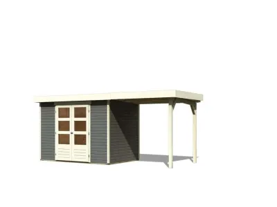 Gartenhaus SET Askola 4 19 mm terragrau, inkl. 2,4 m Anbaudach Produktbild #3